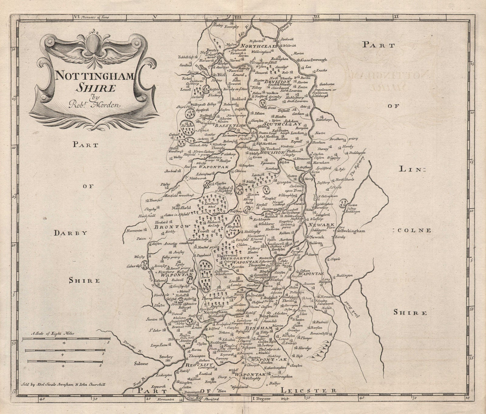 NOTTINGHAMSHIRE by ROBERT MORDEN from Camden's Britannia 1772 old antique map